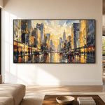 A City Waking Gold - front view hero - textured & impasto art painting