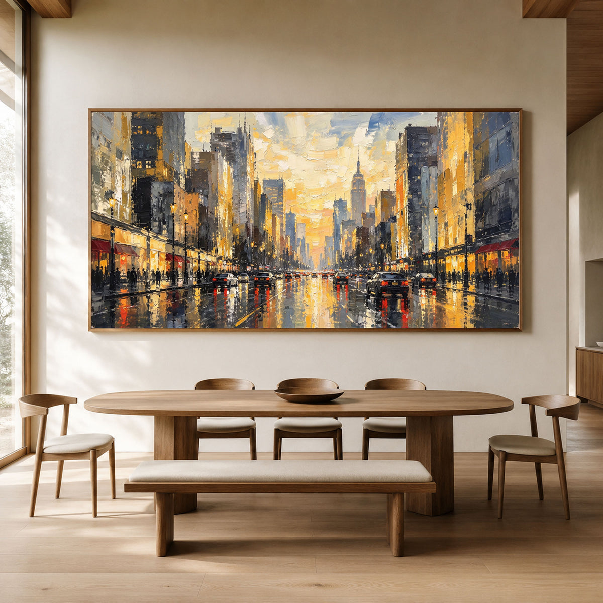A City Waking Gold - interior setting 03 - textured & impasto art painting