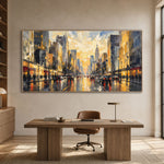 A City Waking Gold - interior setting 04 - textured & impasto art painting