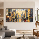 A City Waking Gold - interior setting 06 - textured & impasto art painting
