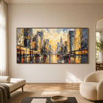 A City Waking Gold - interior setting 07 - textured & impasto art painting