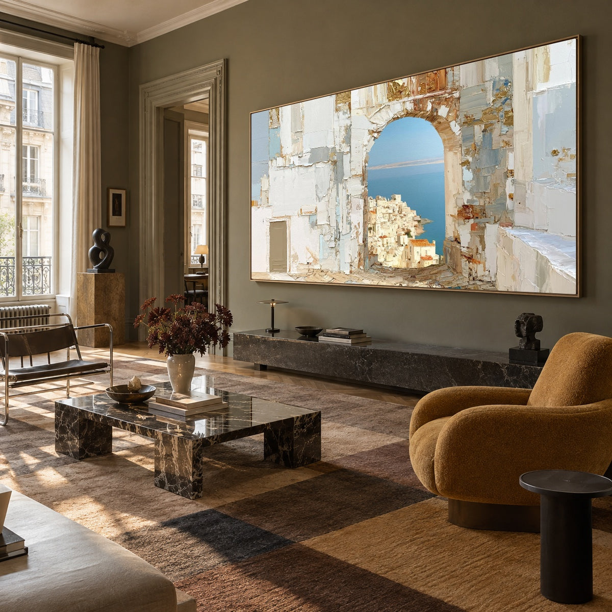 Beyond the Arch - oblique living room - textured & impasto art painting