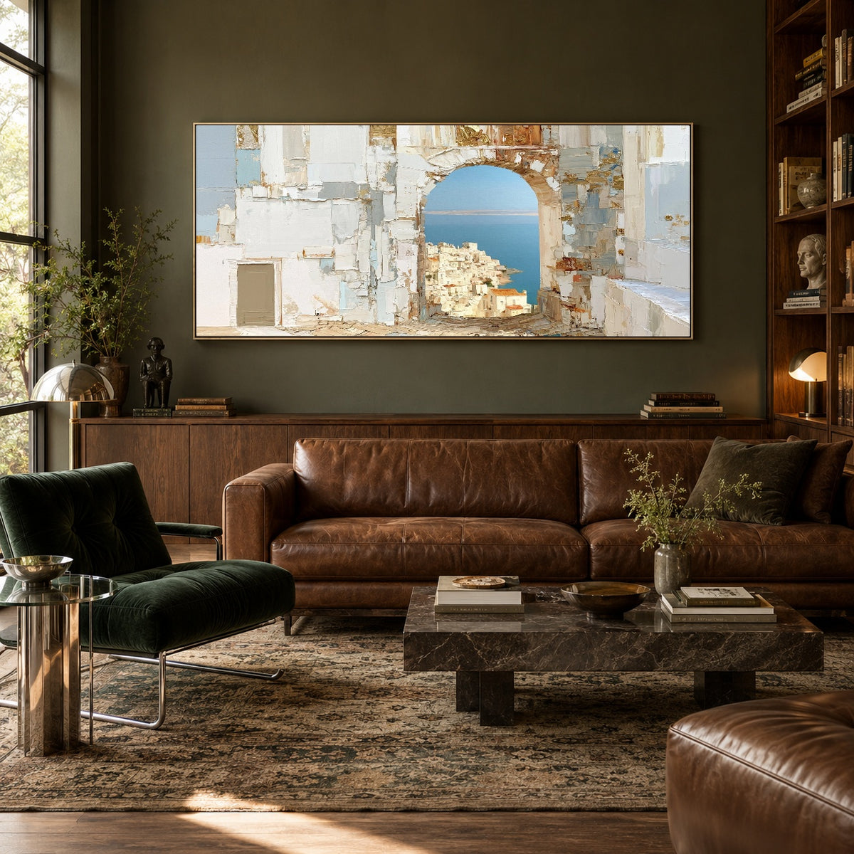 Beyond the Arch - library lounge - textured & impasto art painting