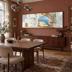 Beyond the Arch - warm dining room - textured & impasto art painting