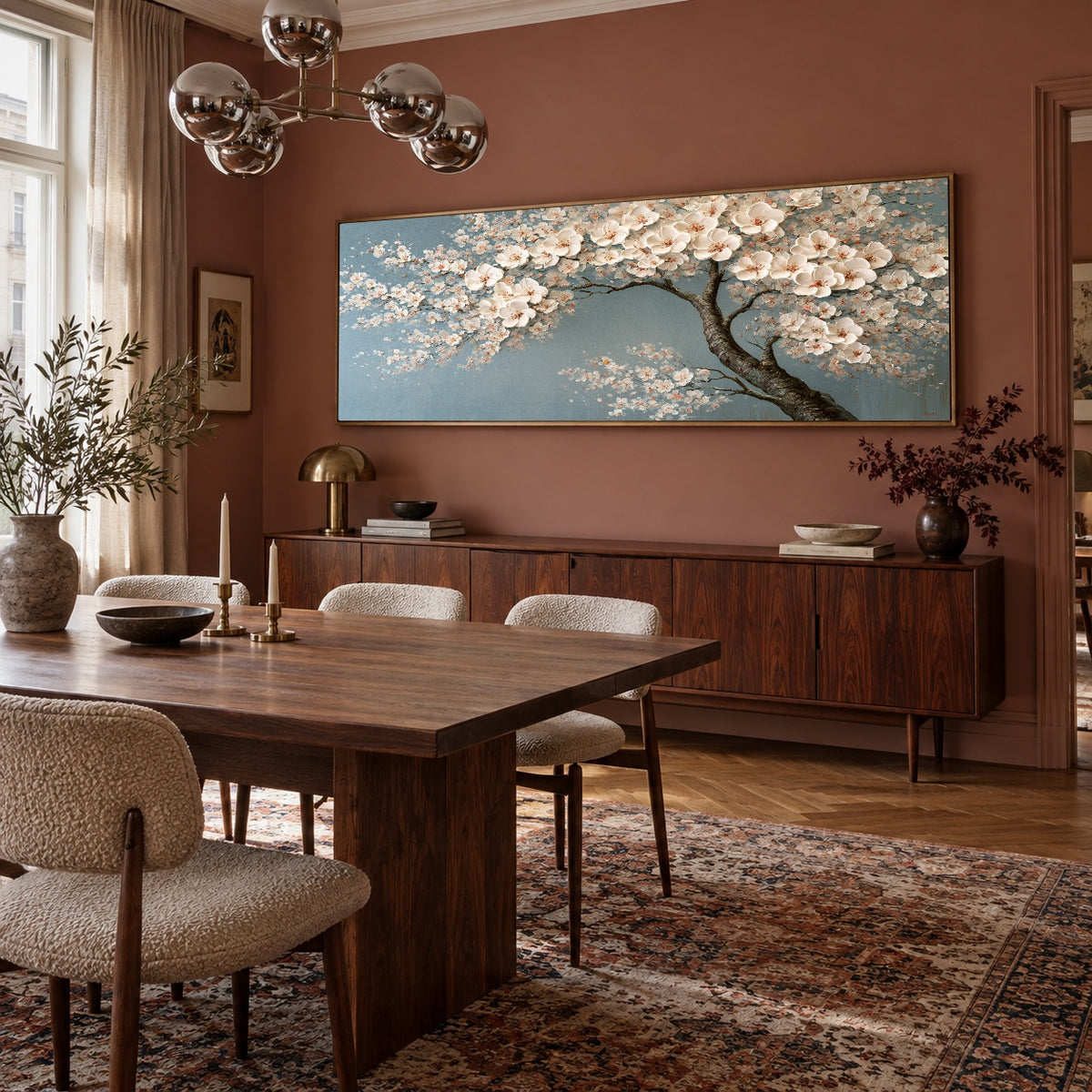 Blossom Reverie - warm dining room - textured & impasto art painting