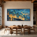 Blue Hours Golden Windows - interior setting 03 - textured & impasto art painting