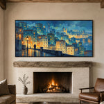 Blue Hours Golden Windows - interior setting 05 - textured & impasto art painting