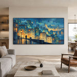 Blue Hours Golden Windows - interior setting 07 - textured & impasto art painting