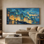 Blue Hours Golden Windows - interior setting 08 - textured & impasto art painting