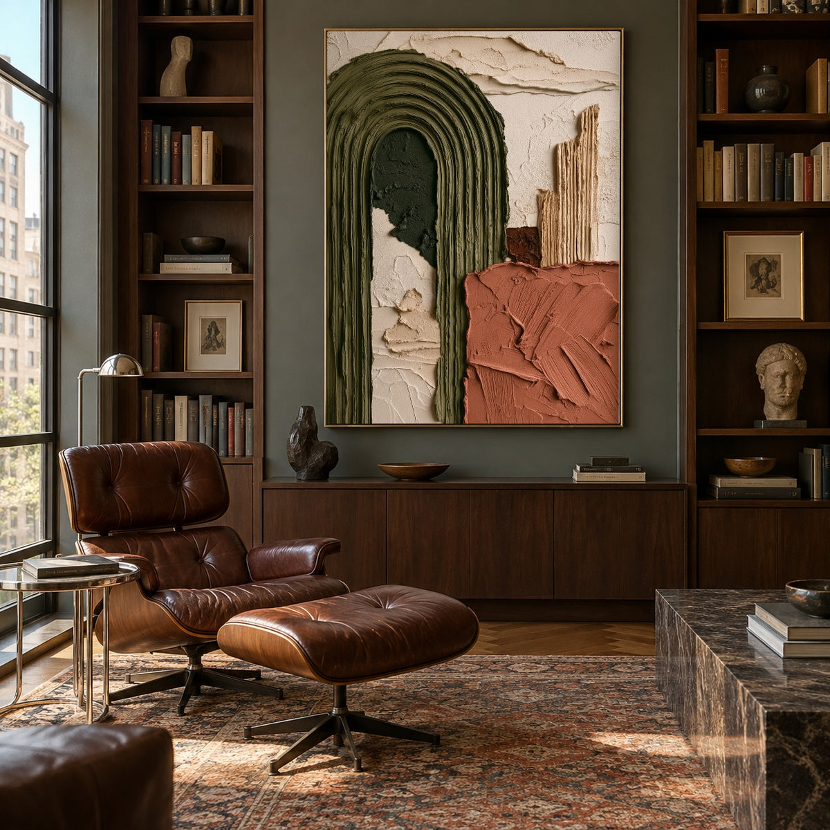 Earthbound Arch - library lounge - textured & impasto art painting