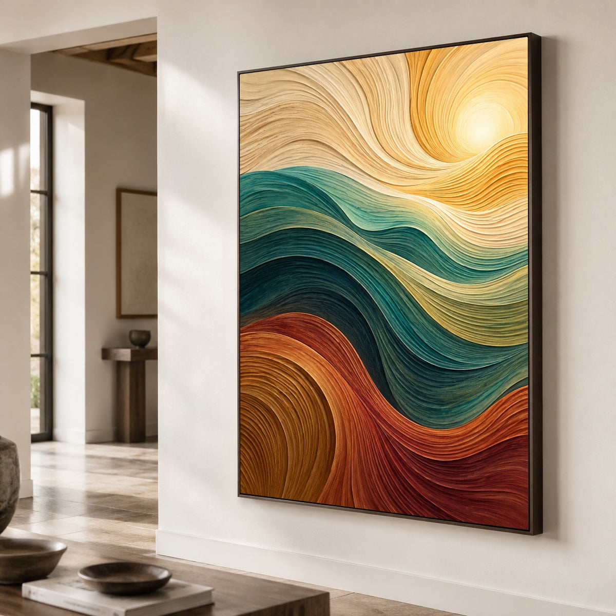 Golden Tides - oblique close view - textured & impasto art painting