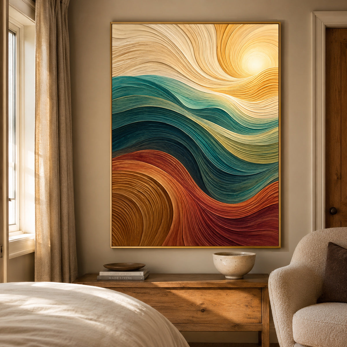 Golden Tides - bedroom - textured & impasto art painting