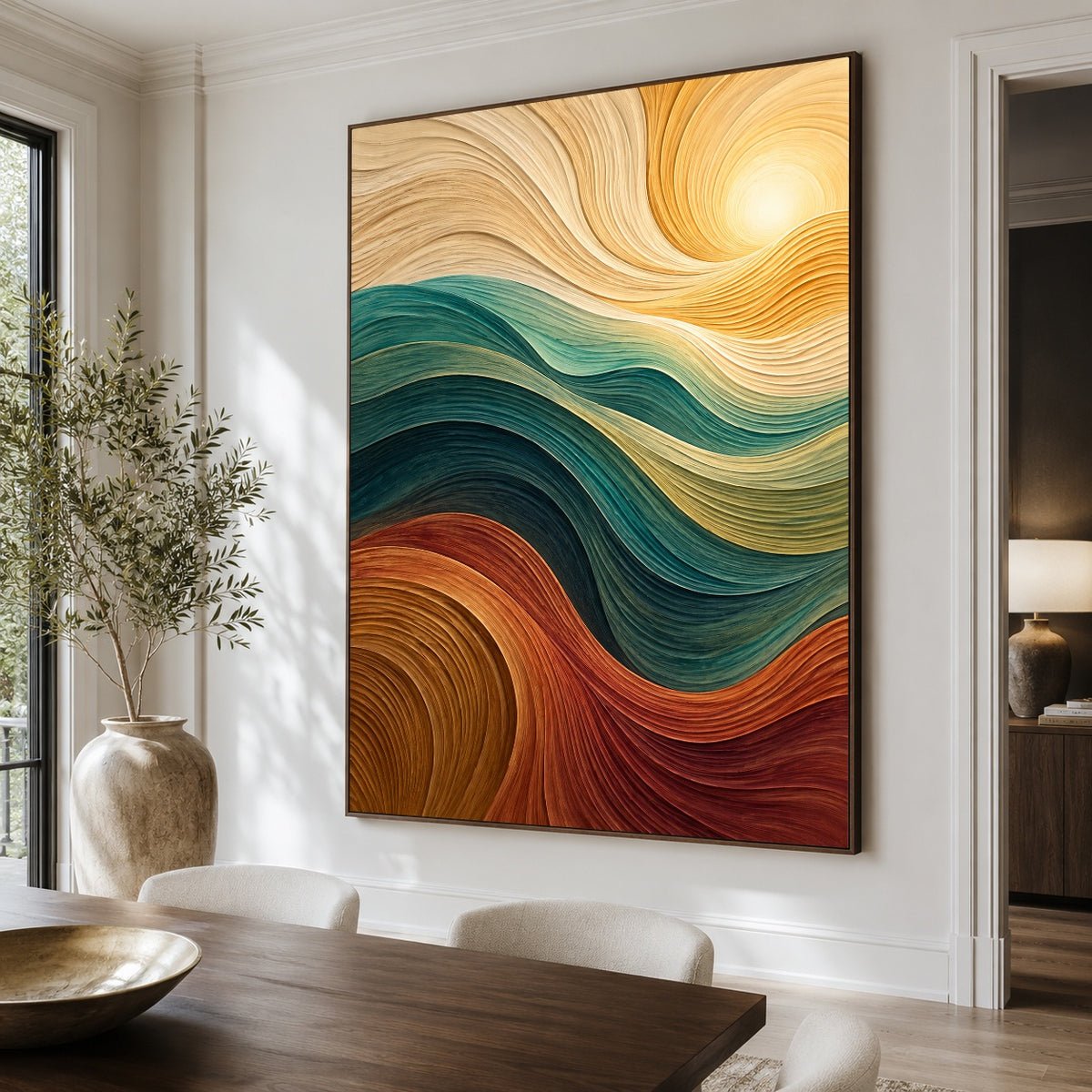 Golden Tides - dining room close - textured & impasto art painting