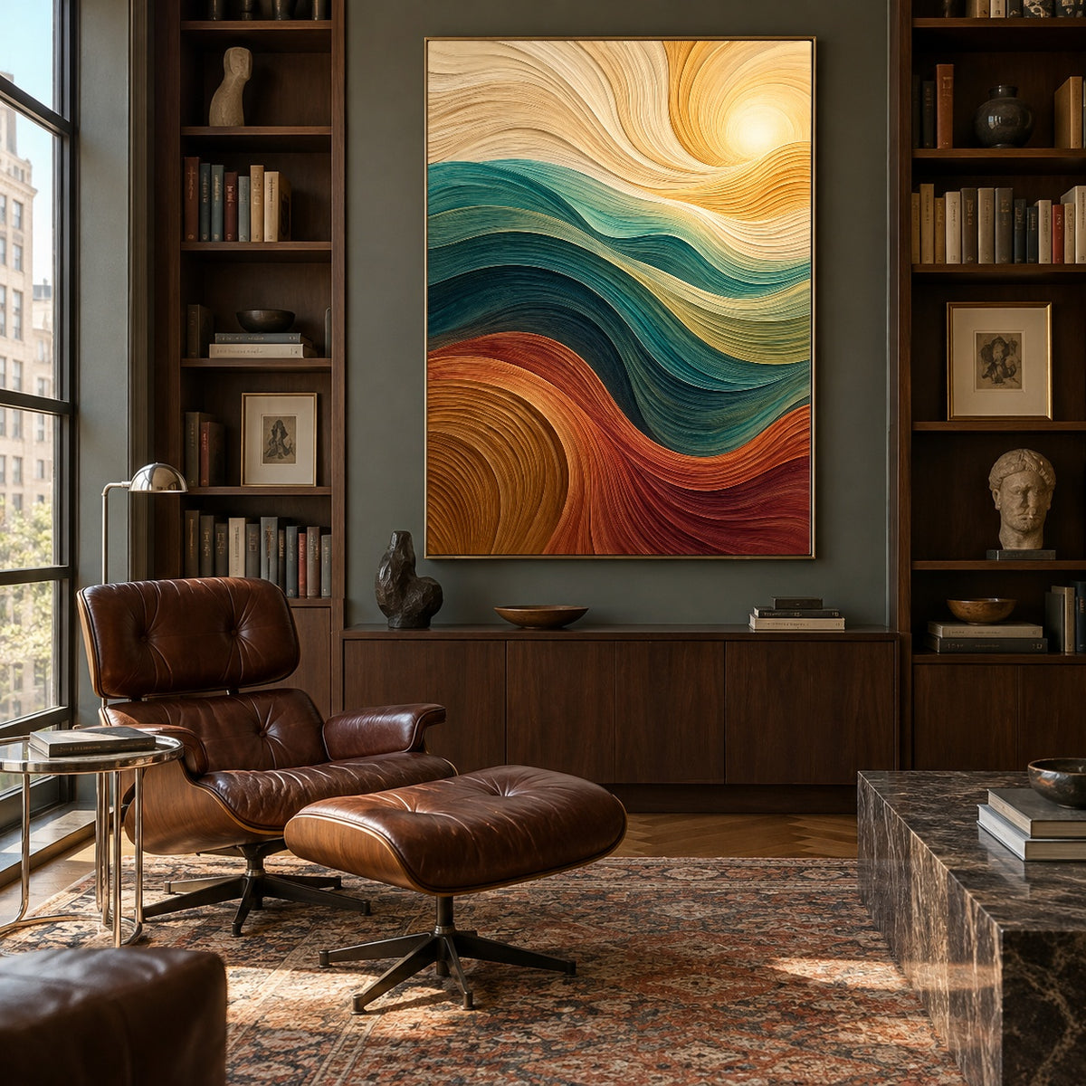 Golden Tides - library lounge - textured & impasto art painting