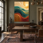 Golden Tides - wood dining room - textured & impasto art painting