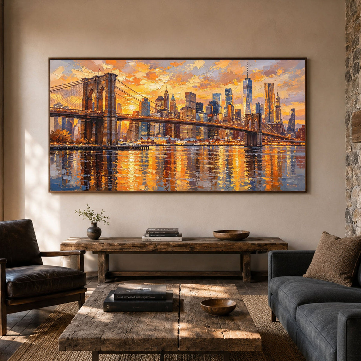 Manhattan in Molten Light - front view hero - textured & impasto art painting