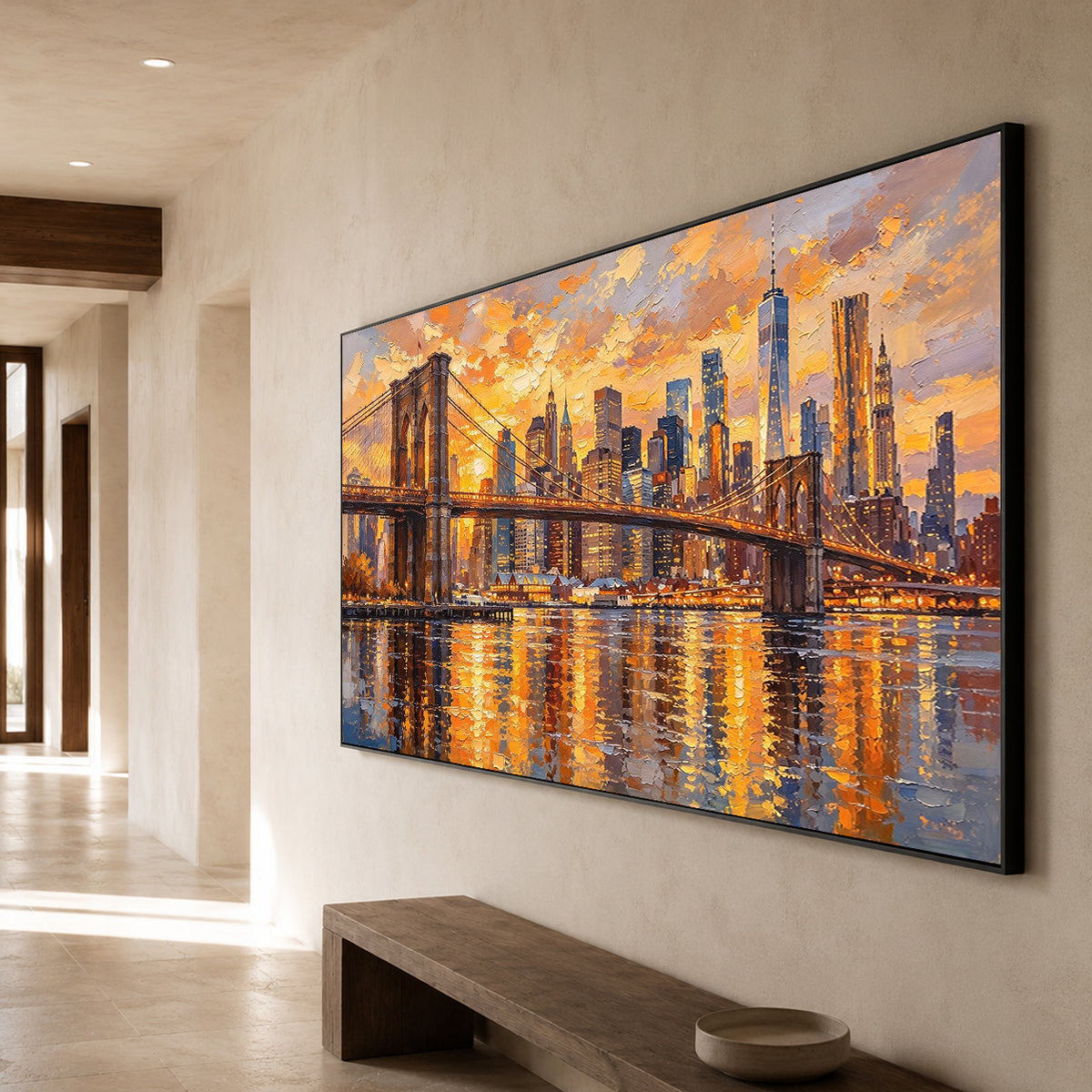 Manhattan in Molten Light - oblique view - textured & impasto art painting