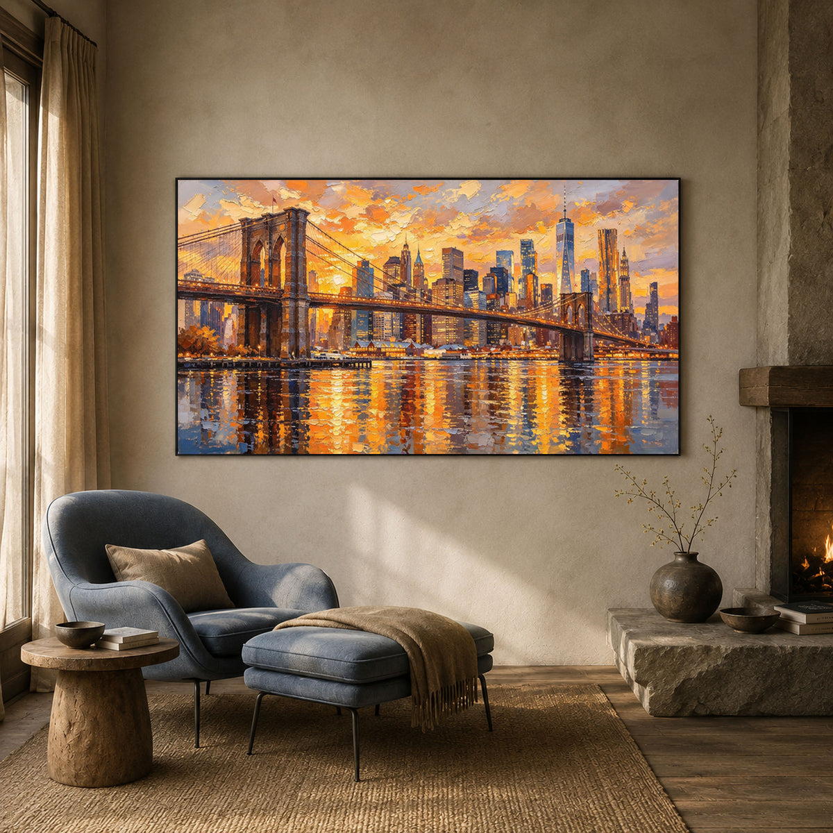 Manhattan in Molten Light - interior setting 06 - textured & impasto art painting