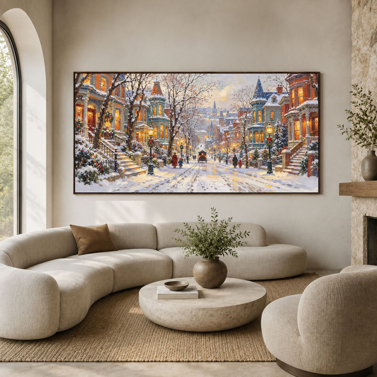 Snowfall Along Familiar Streets - front view hero - textured & impasto art painting