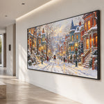 Snowfall Along Familiar Streets - oblique view - textured & impasto art painting