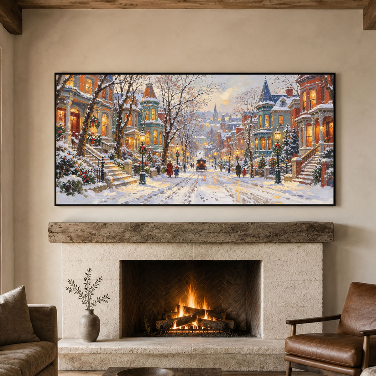 Snowfall Along Familiar Streets - interior setting 05 - textured & impasto art painting