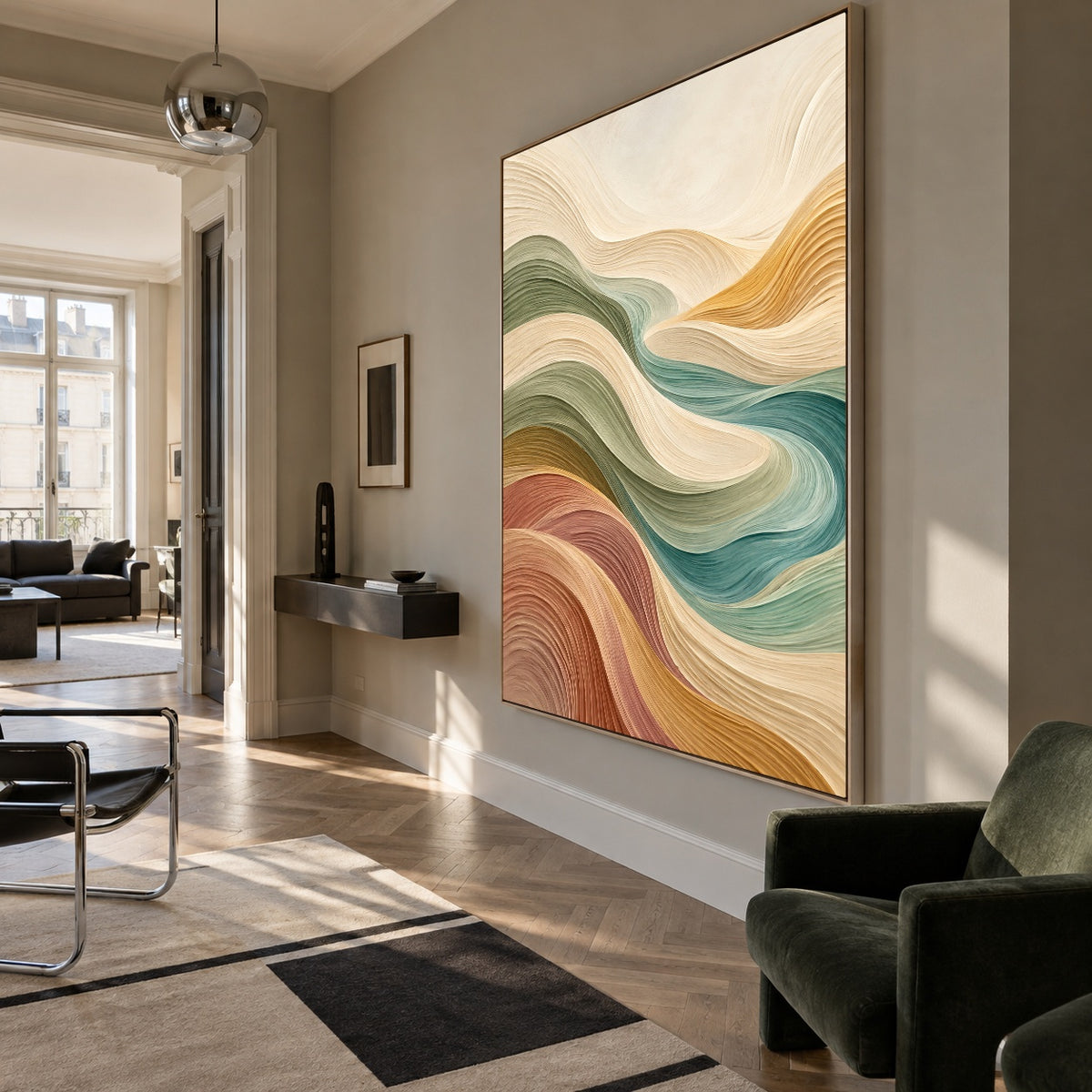 Soft Earth Currents - modern living room - textured & impasto art painting