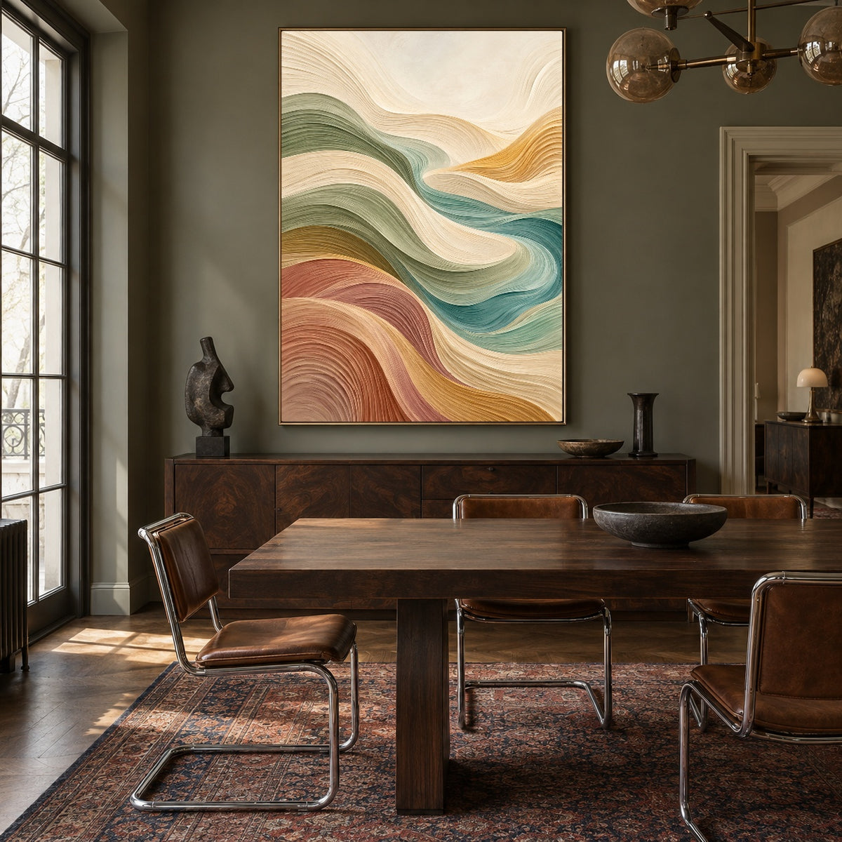 Soft Earth Currents - wood dining room - textured & impasto art painting