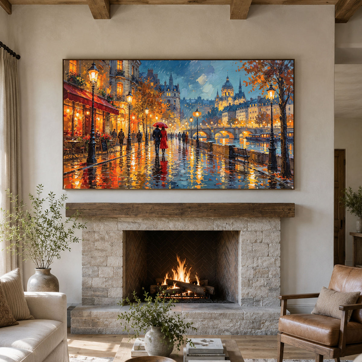 Where Rain Becomes Gold - interior setting 06 - textured & impasto art painting
