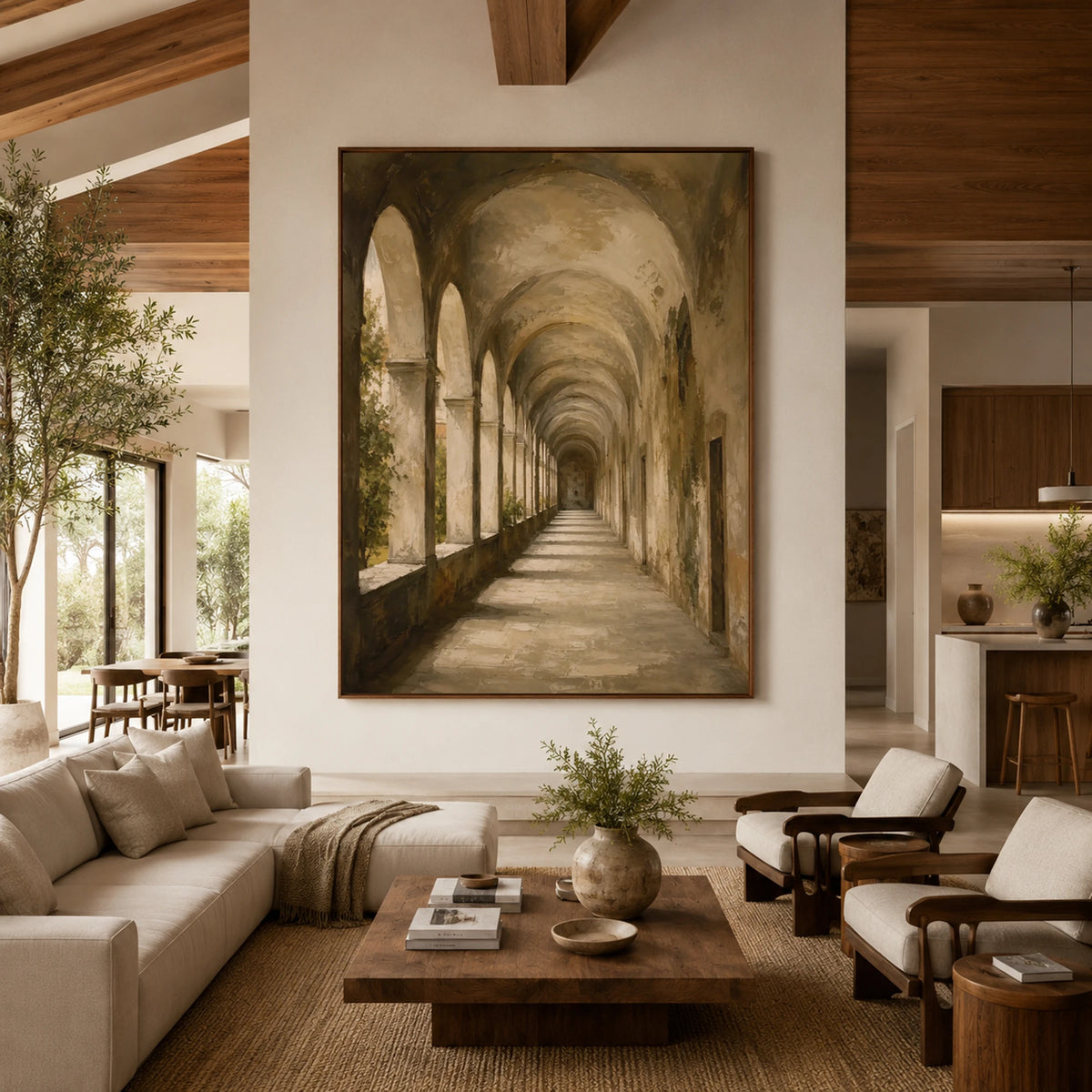 Timeworn Garden Arcade - living room - textured impasto artwork
