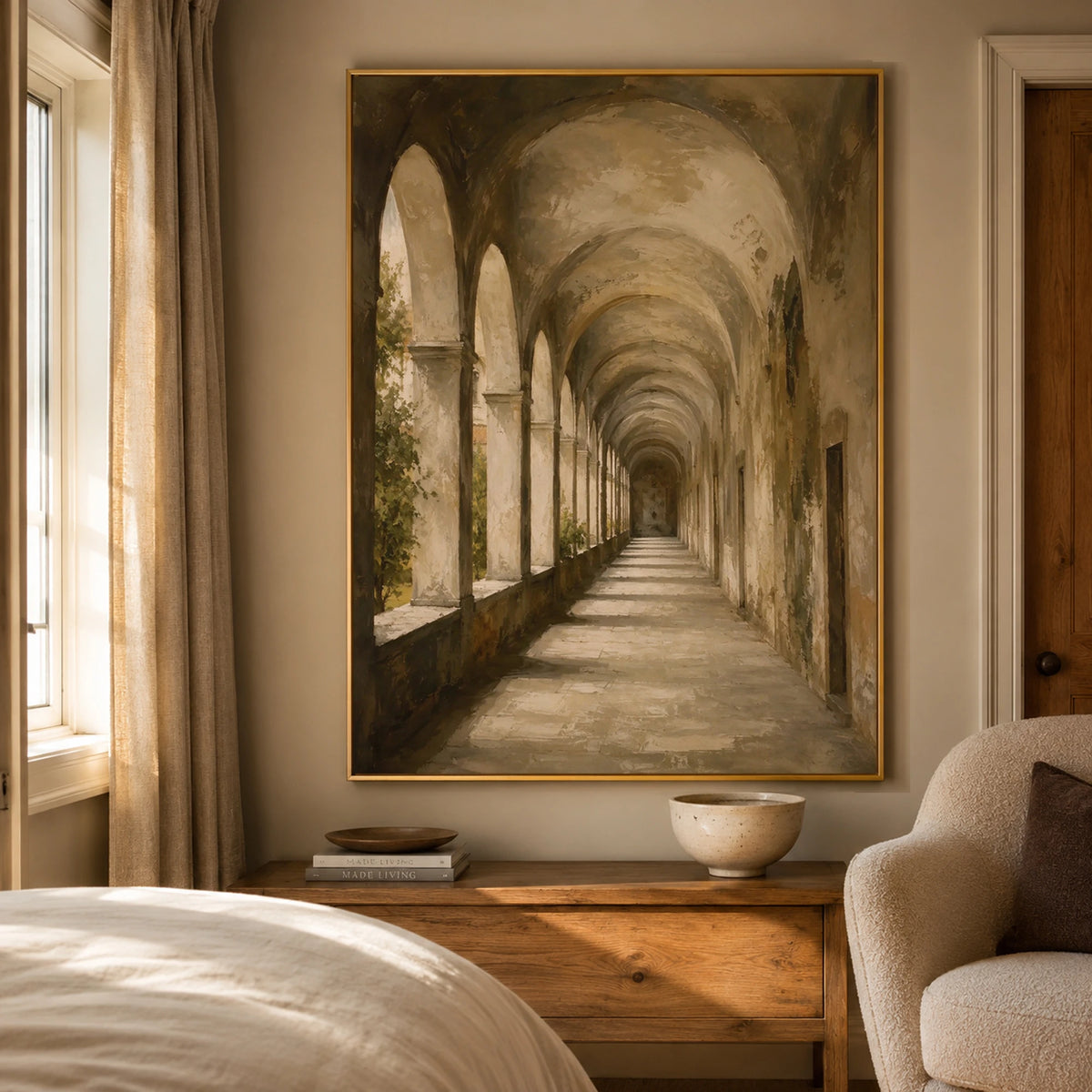 Timeworn Garden Arcade - bedroom - textured impasto artwork