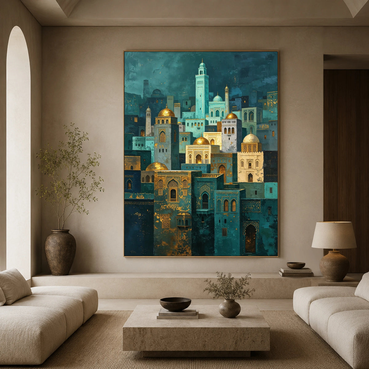Turquoise Nightfall - living room hero - textured impasto artwork