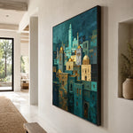 Turquoise Nightfall - oblique side view - textured impasto artwork