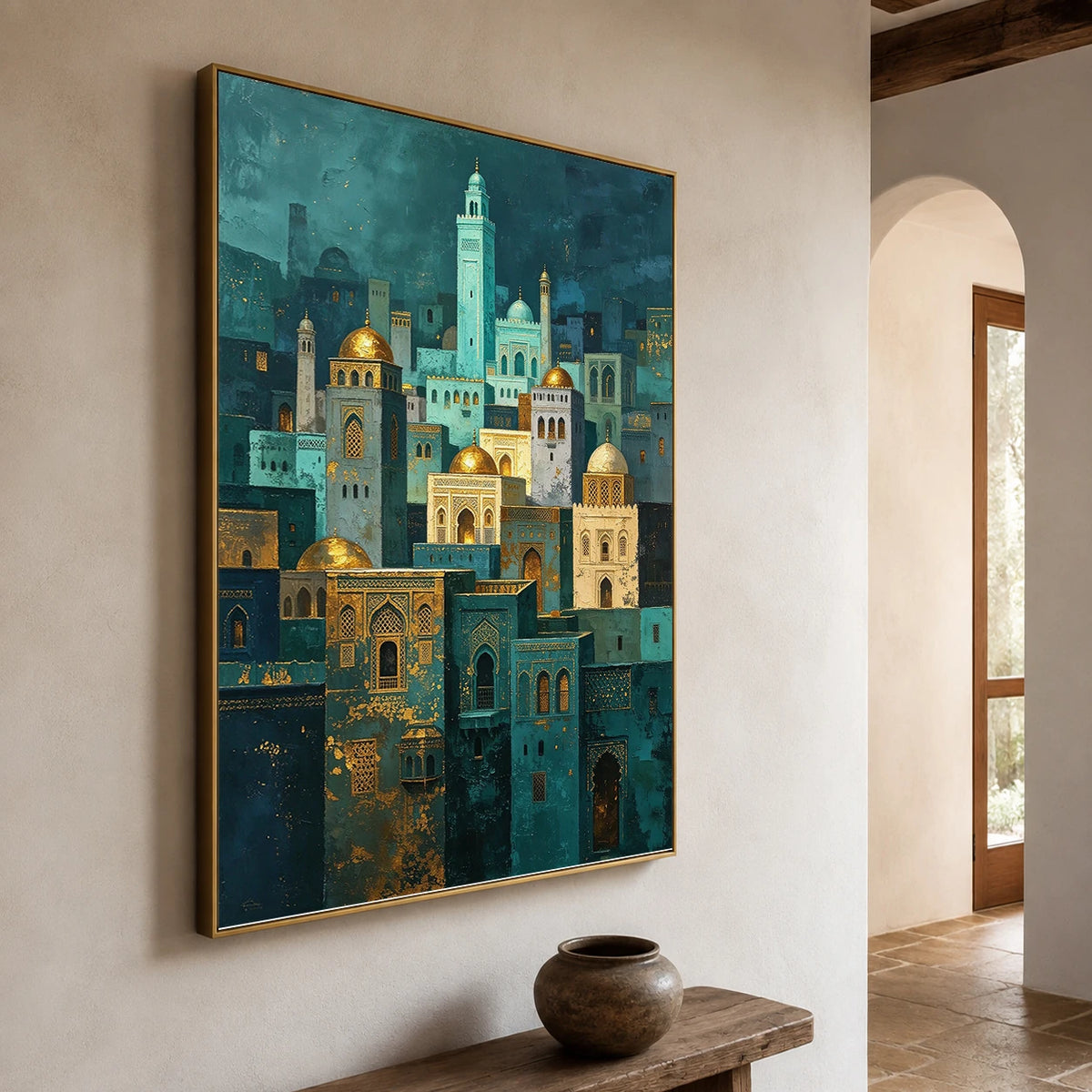 Turquoise Nightfall - opposite side view - textured impasto artwork