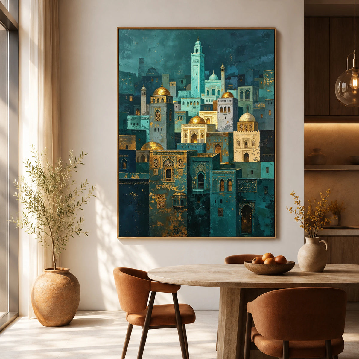 Turquoise Nightfall - dining room - textured impasto artwork