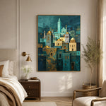 Turquoise Nightfall - bedroom - textured impasto artwork