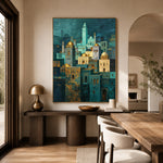 Turquoise Nightfall - home office - textured impasto artwork