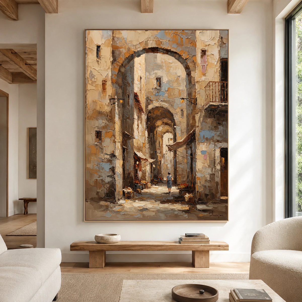 Under Ancient Arches - living room hero - textured impasto artwork