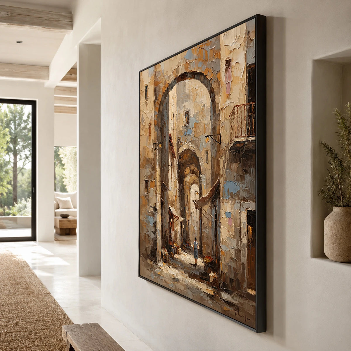 Under Ancient Arches - oblique side view - textured impasto artwork