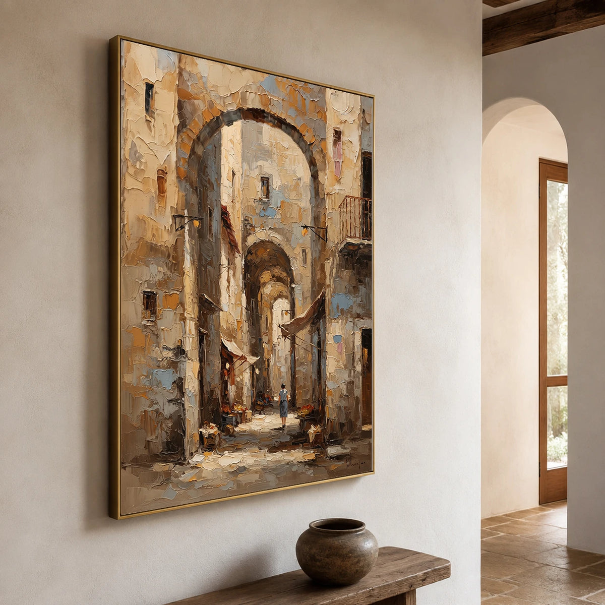 Under Ancient Arches - opposite side view - textured impasto artwork