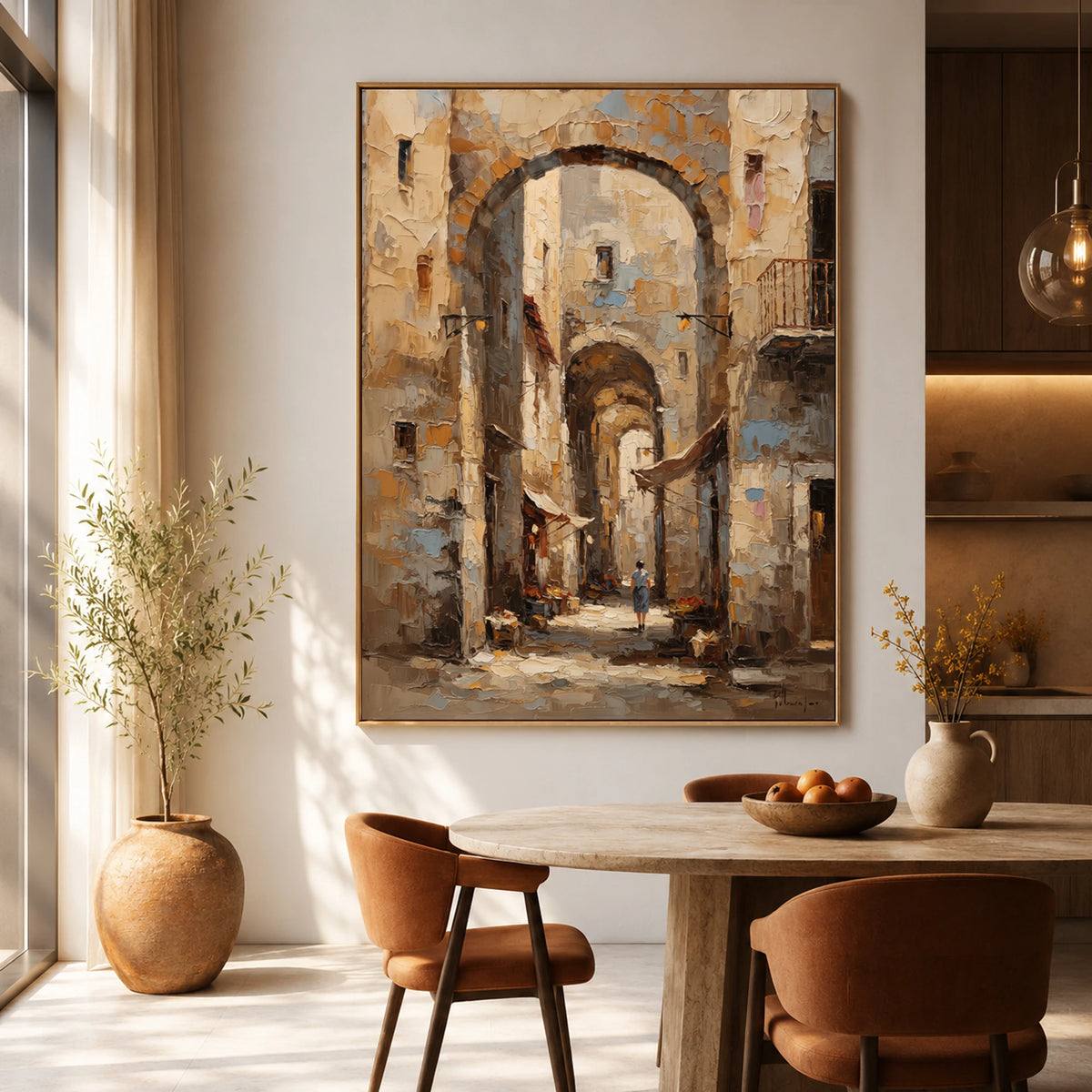 Under Ancient Arches - dining room - textured impasto artwork