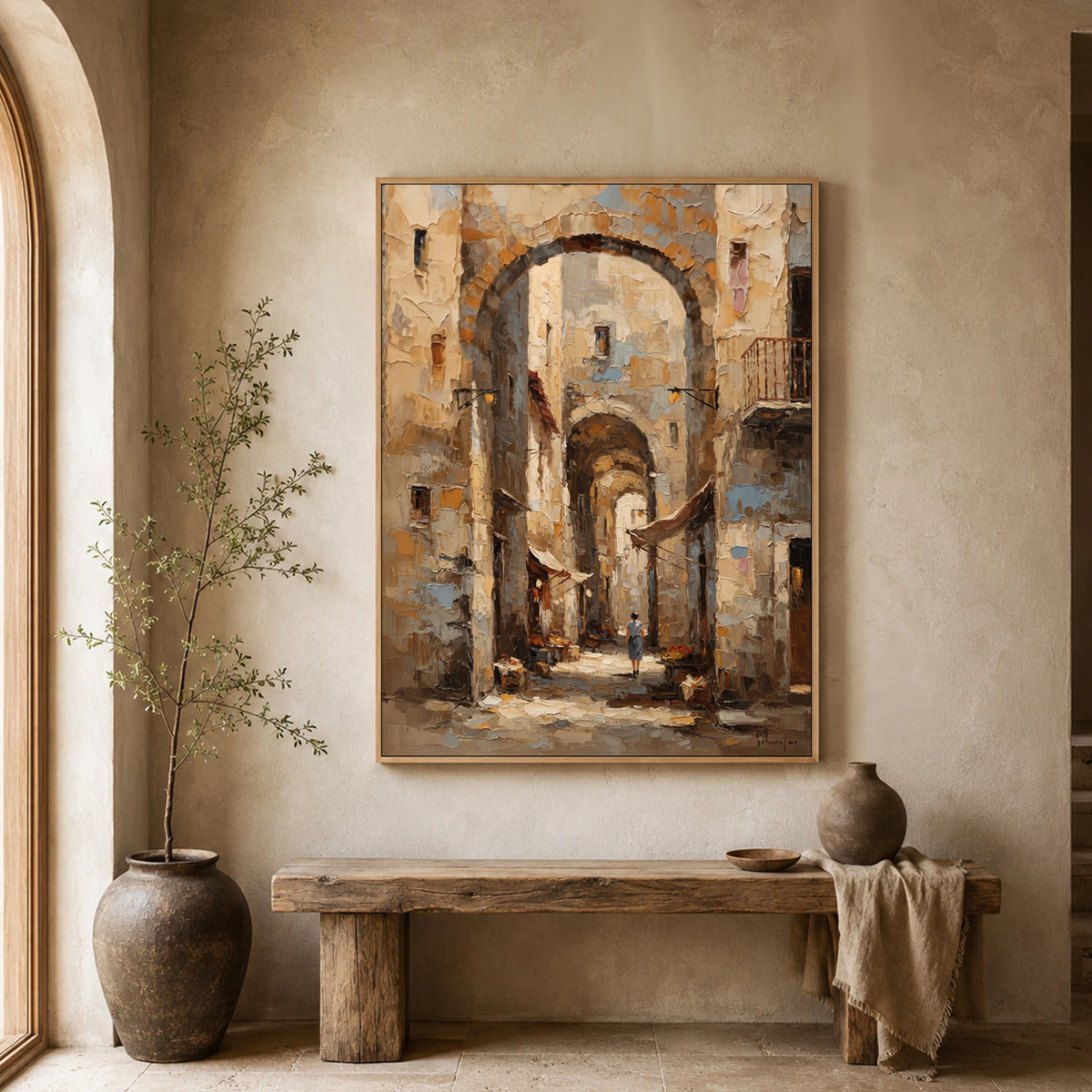 Under Ancient Arches - entryway - textured impasto artwork