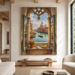 Venice Through Open Shutters - living room hero - textured impasto artwork