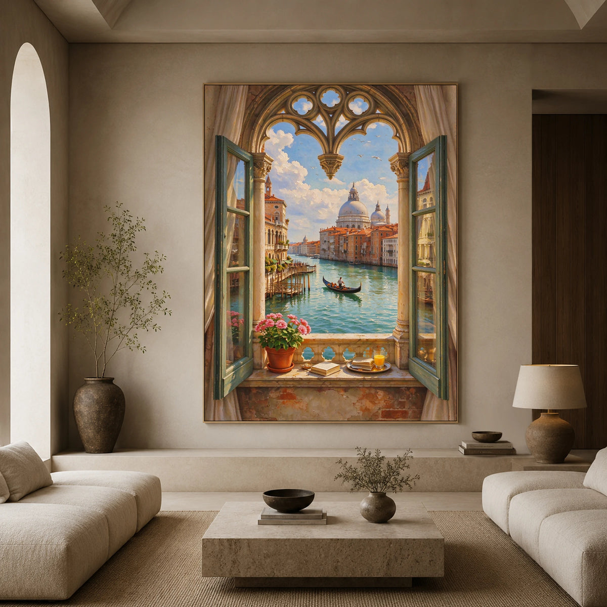 Venice Through Open Shutters - living room - textured impasto artwork