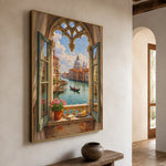 Venice Through Open Shutters - opposite side view - textured impasto artwork