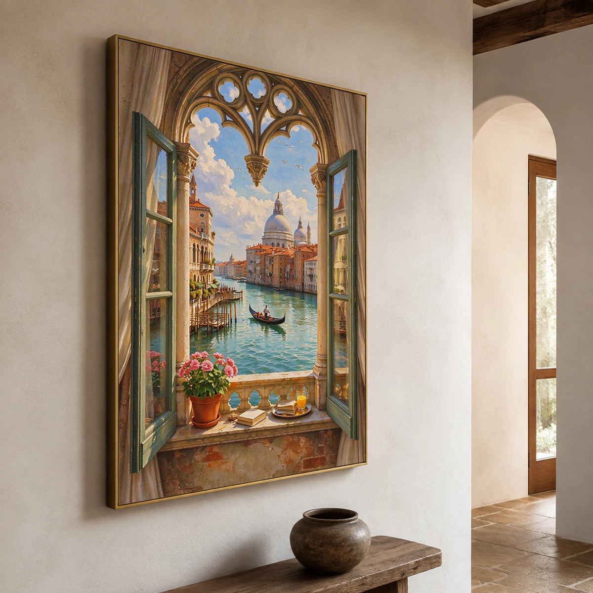 Venice Through Open Shutters - opposite side view - textured impasto artwork