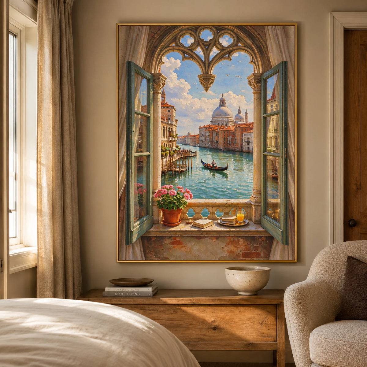 Venice Through Open Shutters - bedroom - textured impasto artwork