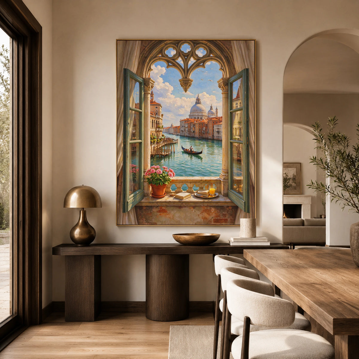 Venice Through Open Shutters - home office - textured impasto artwork