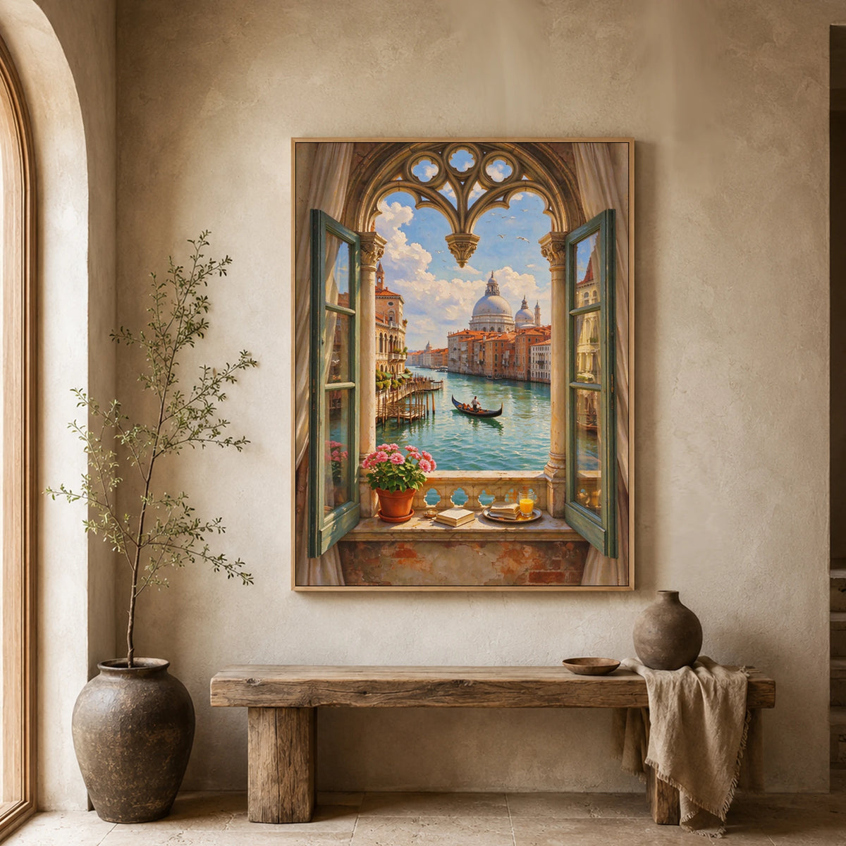 Venice Through Open Shutters - entryway - textured impasto artwork