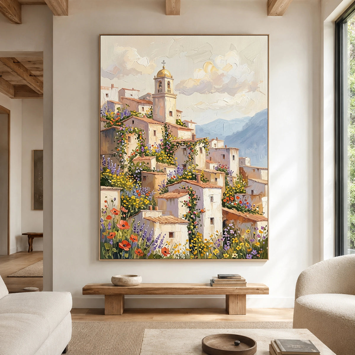Village in Full Bloom - living room hero - textured impasto artwork