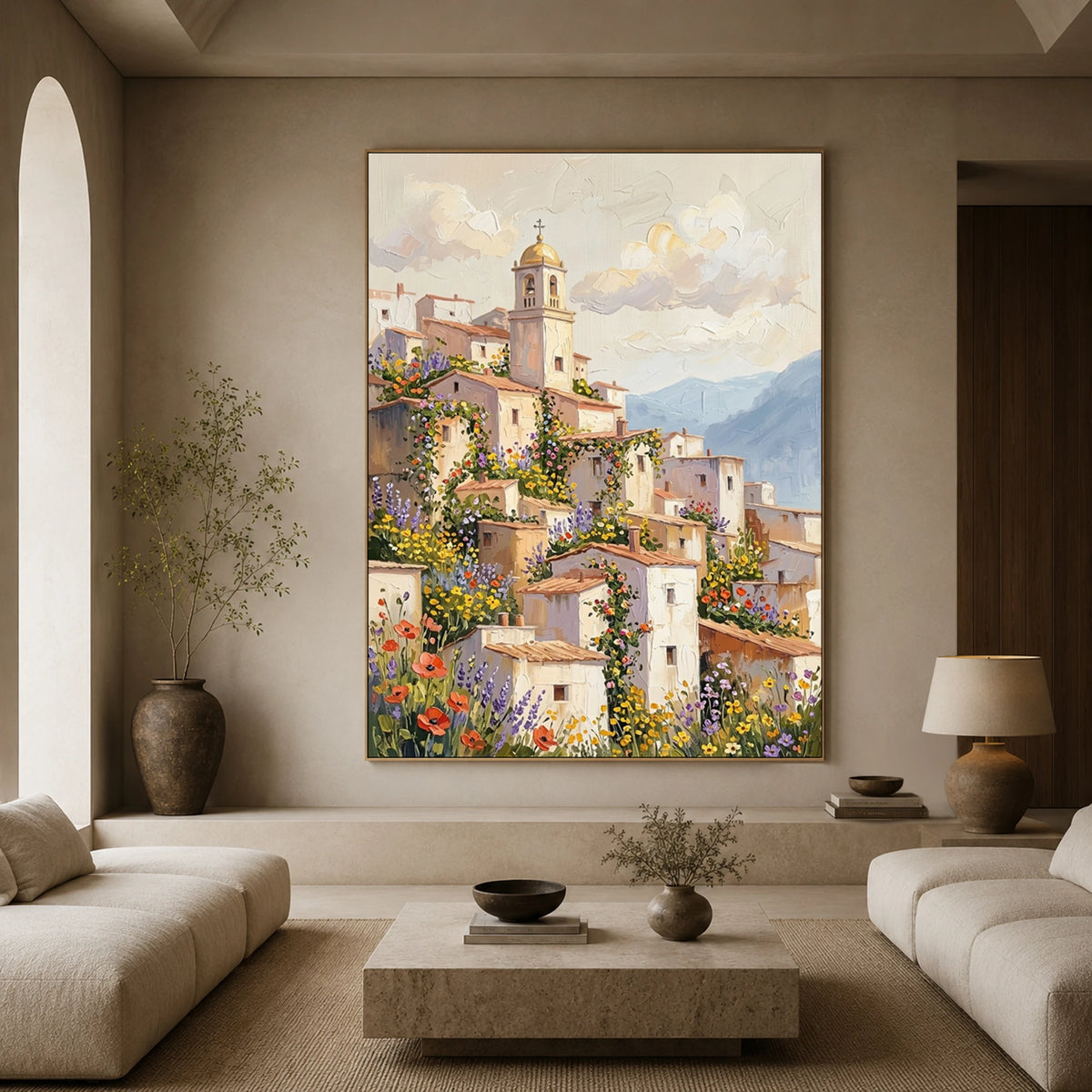 Village in Full Bloom - living room - textured impasto artwork